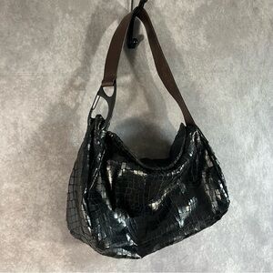 Francesco Biasia Shoulder Purse Black Brown Strap Large Buckle Accent *See Pics*